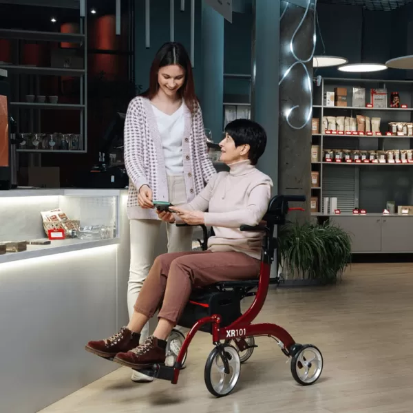 Ходунки-роллаторы ORTONICA XR101 с функцией трансформации в кресло-каталку, красные