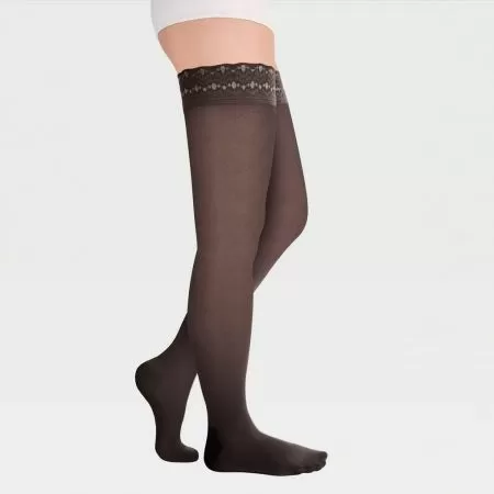Чулки компрессионные IDEALISTA ID-301TW женские 1 класс компрессии с закрытым носком полупрозрачные с кружевной резинкой на широкое бедро цвет черный